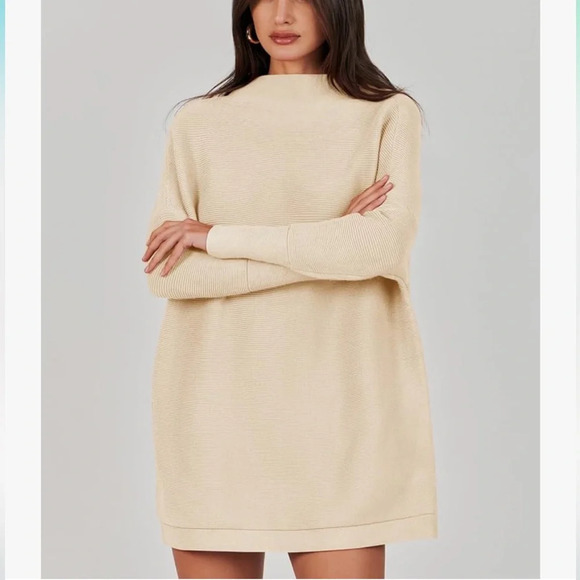 Anrabess Women's Casual Turtleneck Long Sleeve Loose Oversized Sweater Cream L - Picture 1 of 15